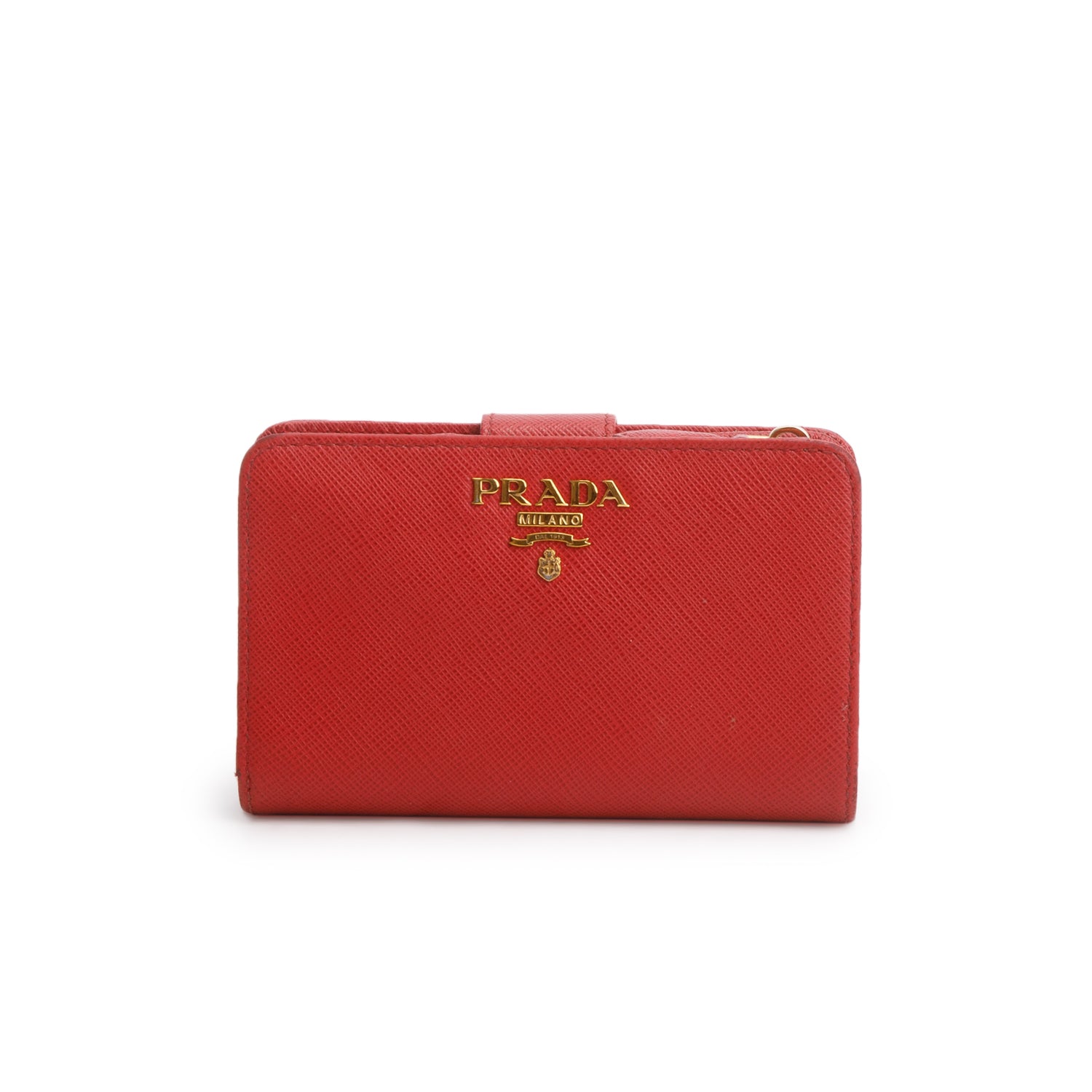 Prada 2023 Red Saffiano Compact Zip Around Wallet w/ Box & Authenticity Card