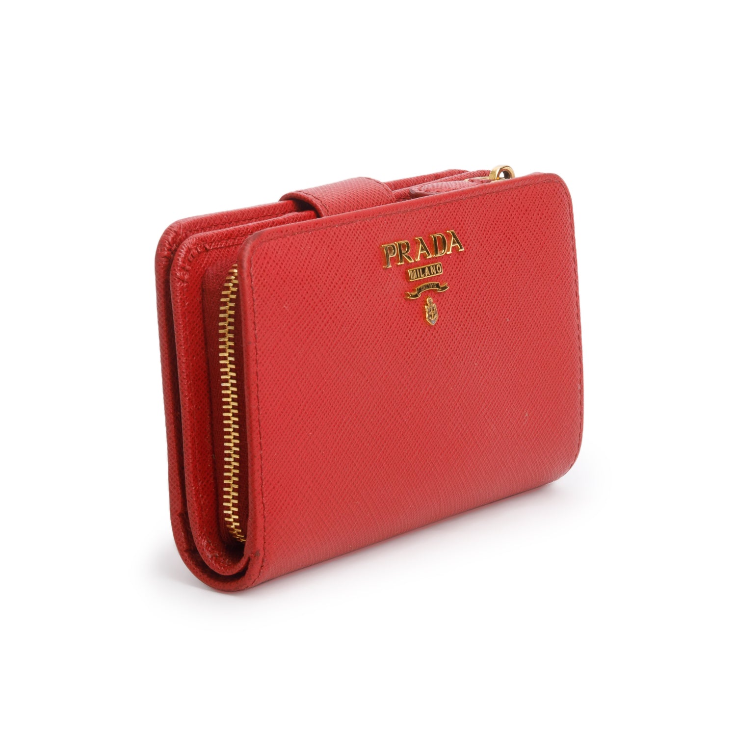 Prada 2023 Red Saffiano Compact Zip Around Wallet w/ Box & Authenticity Card