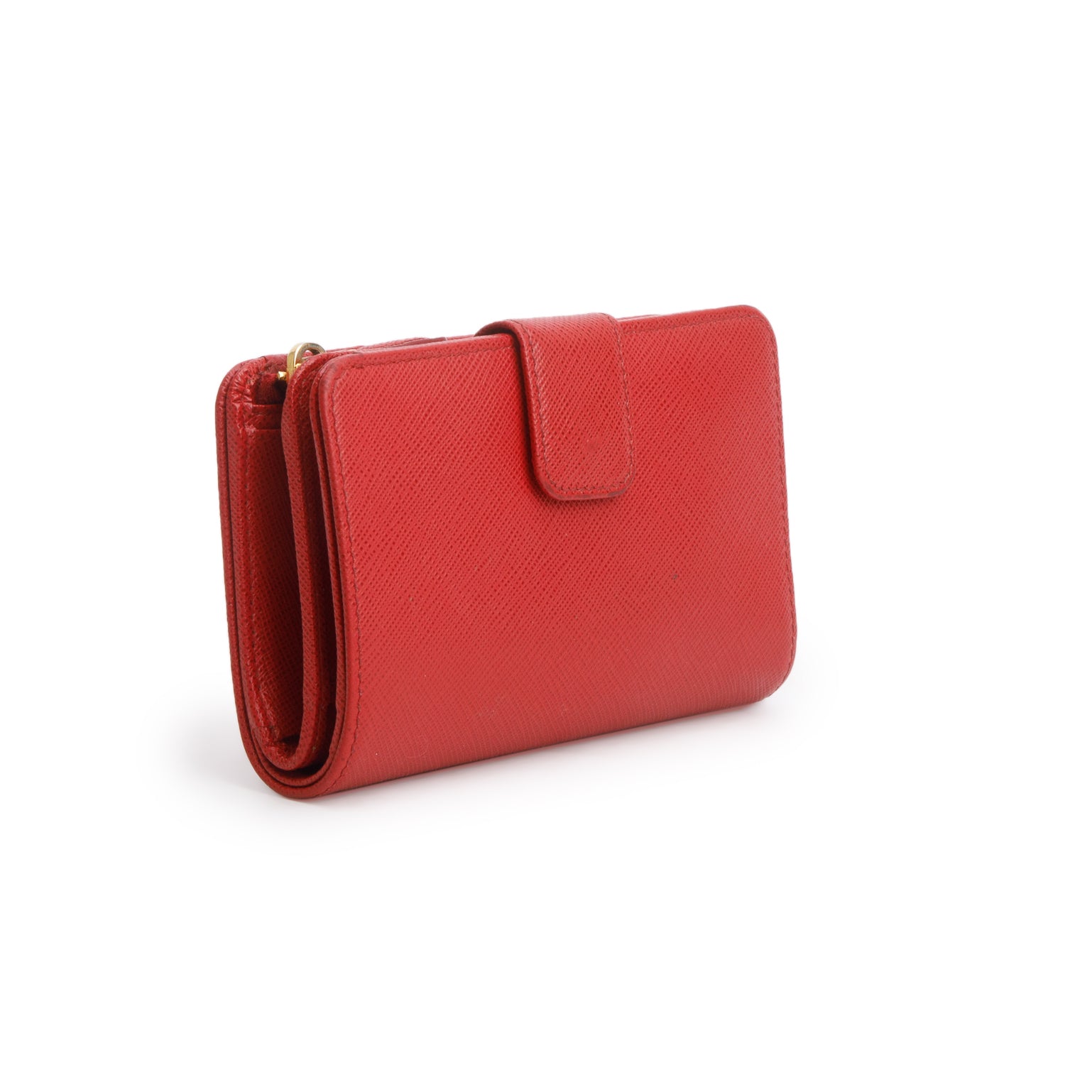 Prada 2023 Red Saffiano Compact Zip Around Wallet w/ Box & Authenticity Card