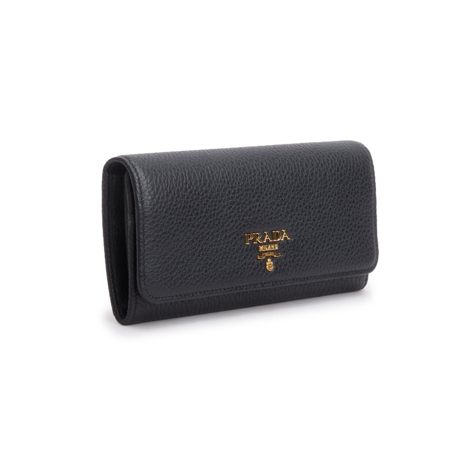 Prada Black Vitello Daino Continental Wallet w/ Box & Card Holder
