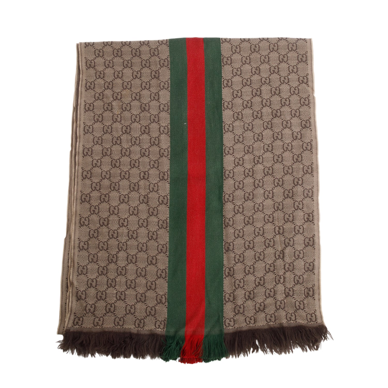 Gucci Brown GG Monogram Wool Silk Web Scarf w/ Box