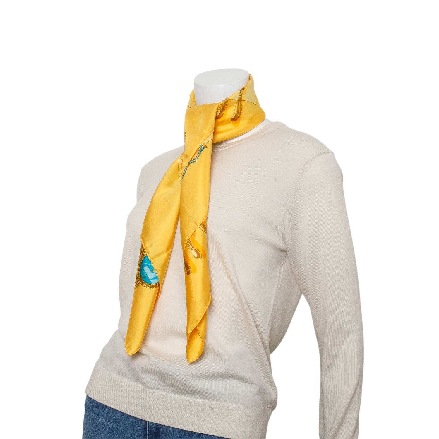 Hermes Yellow & Multicolor 'Mexique' Silk Scarf 90