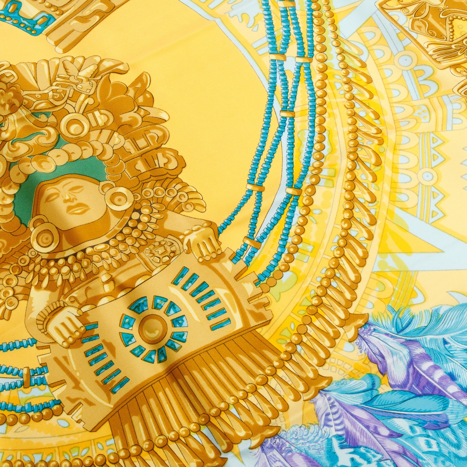 Hermes Yellow & Multicolor 'Mexique' Silk Scarf 90