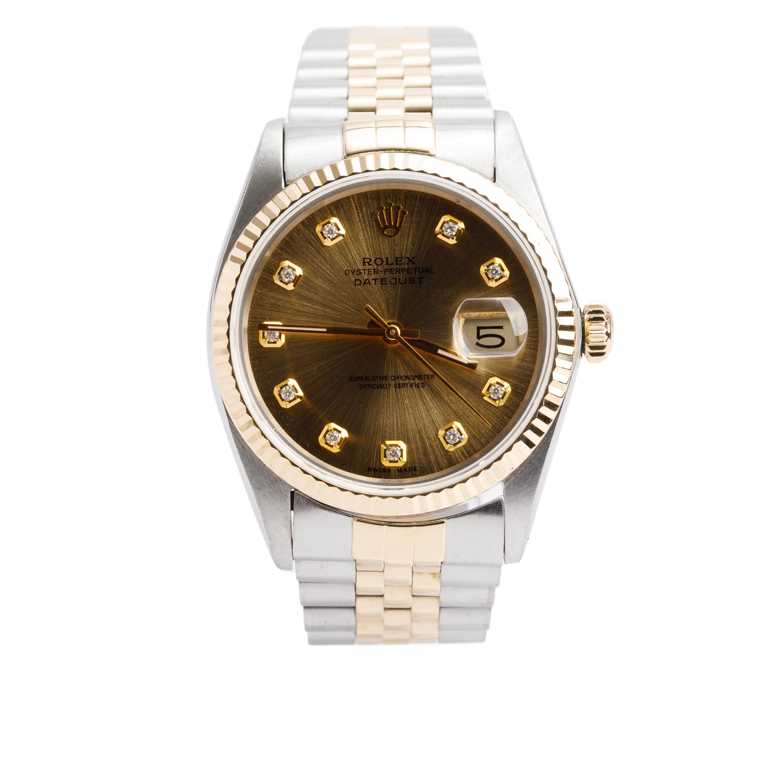 Rolex Stainless Steel & 18k Yellow Gold Datejust 36 MM Watch Champagne Diamond Dial 16013 w/ Papers