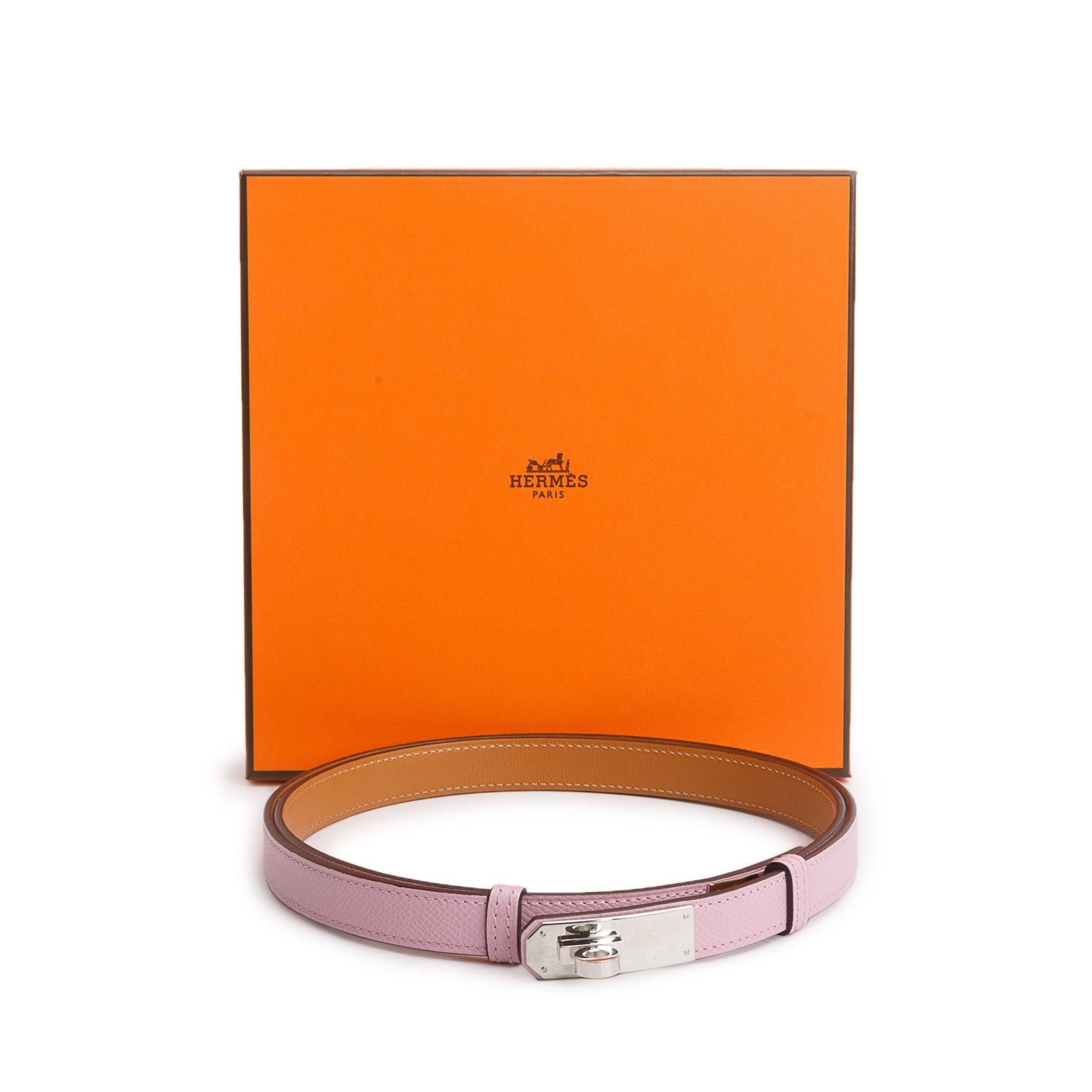 Hermes 2025 Mauve Sylvestre Veau Epsom Kelly 18 Belt w/ Box