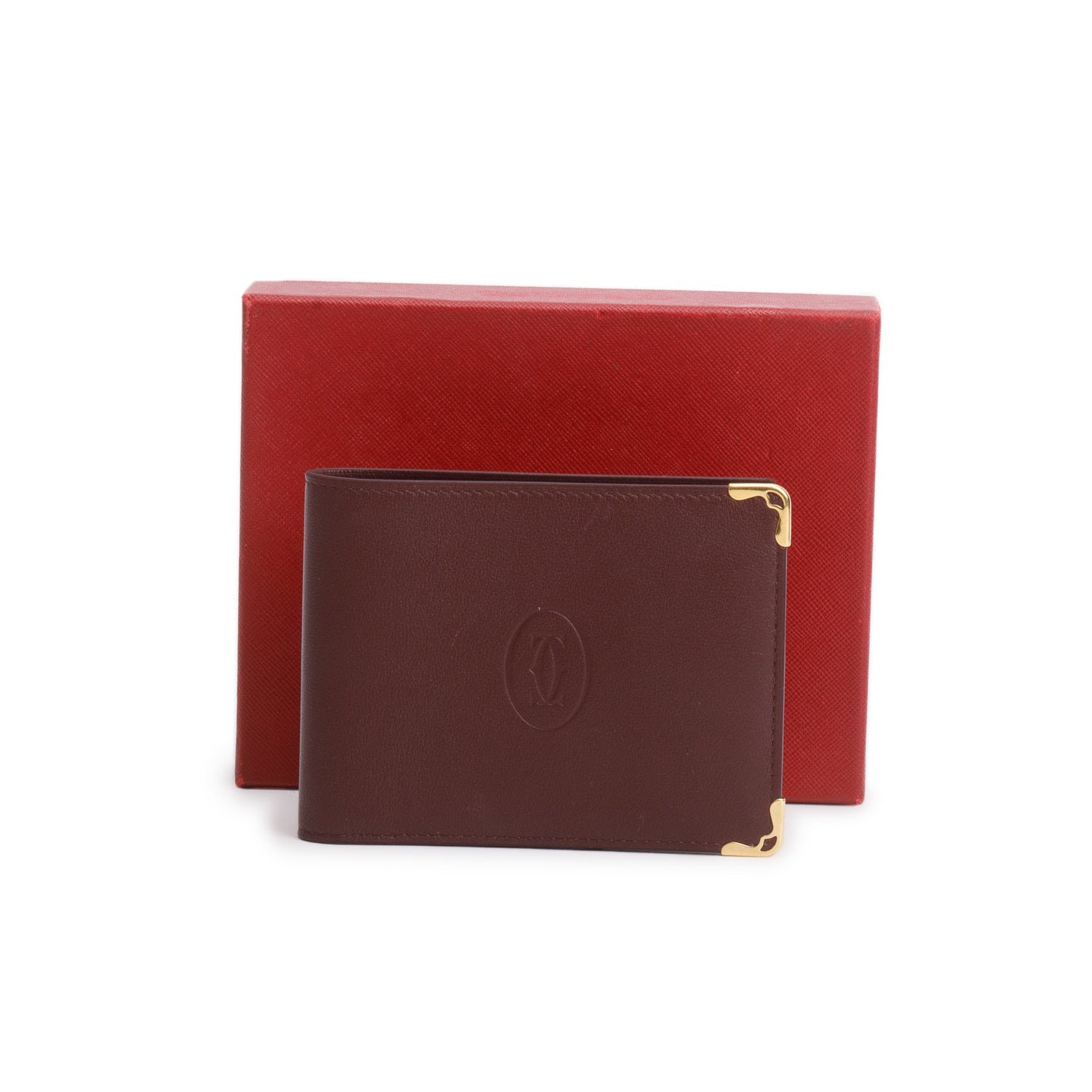 Cartier Burgundy Calfskin Monogram Must Wallet w/ Box