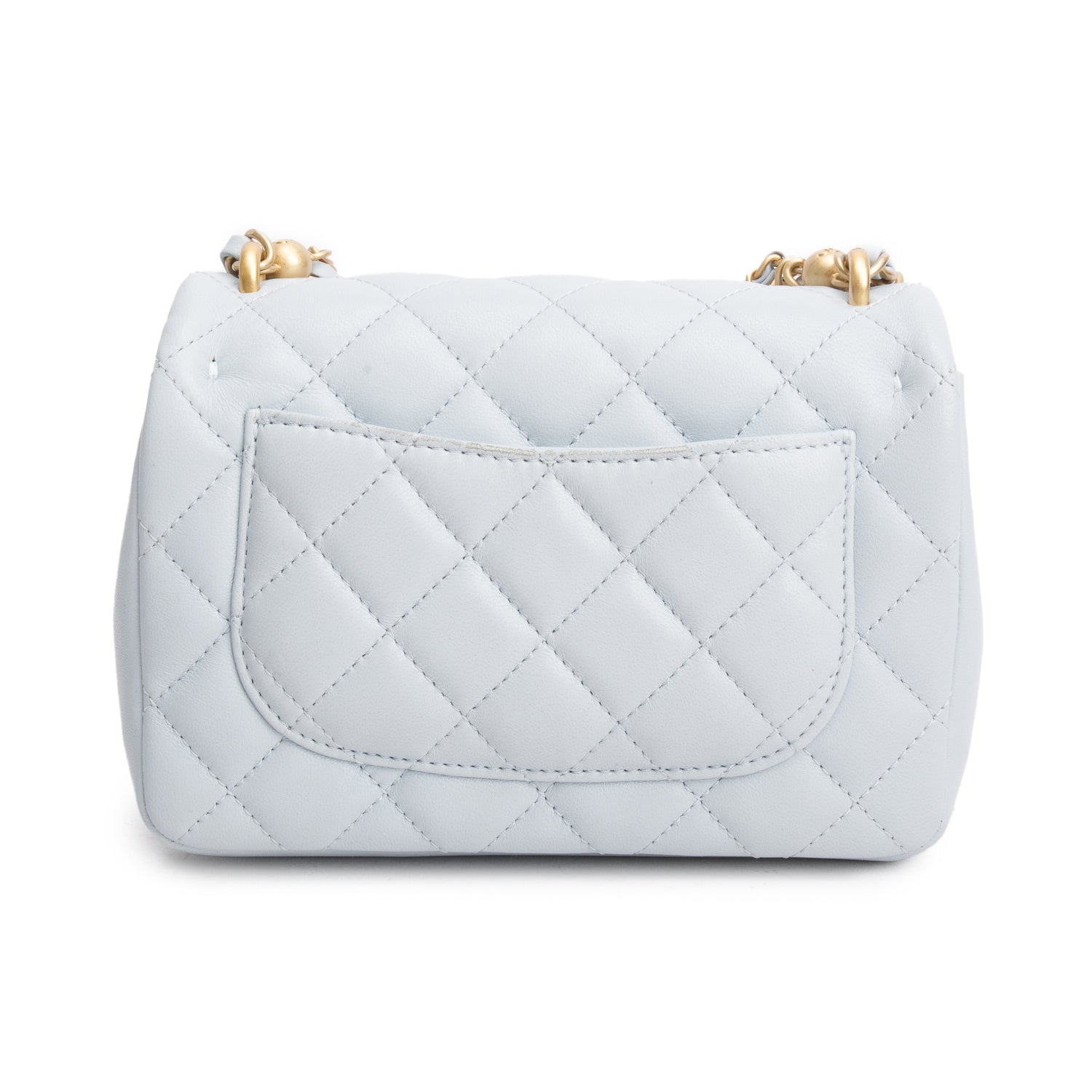 Chanel Blue Lambskin Quilted Pearl Twist Mini Square Flap w/ Box