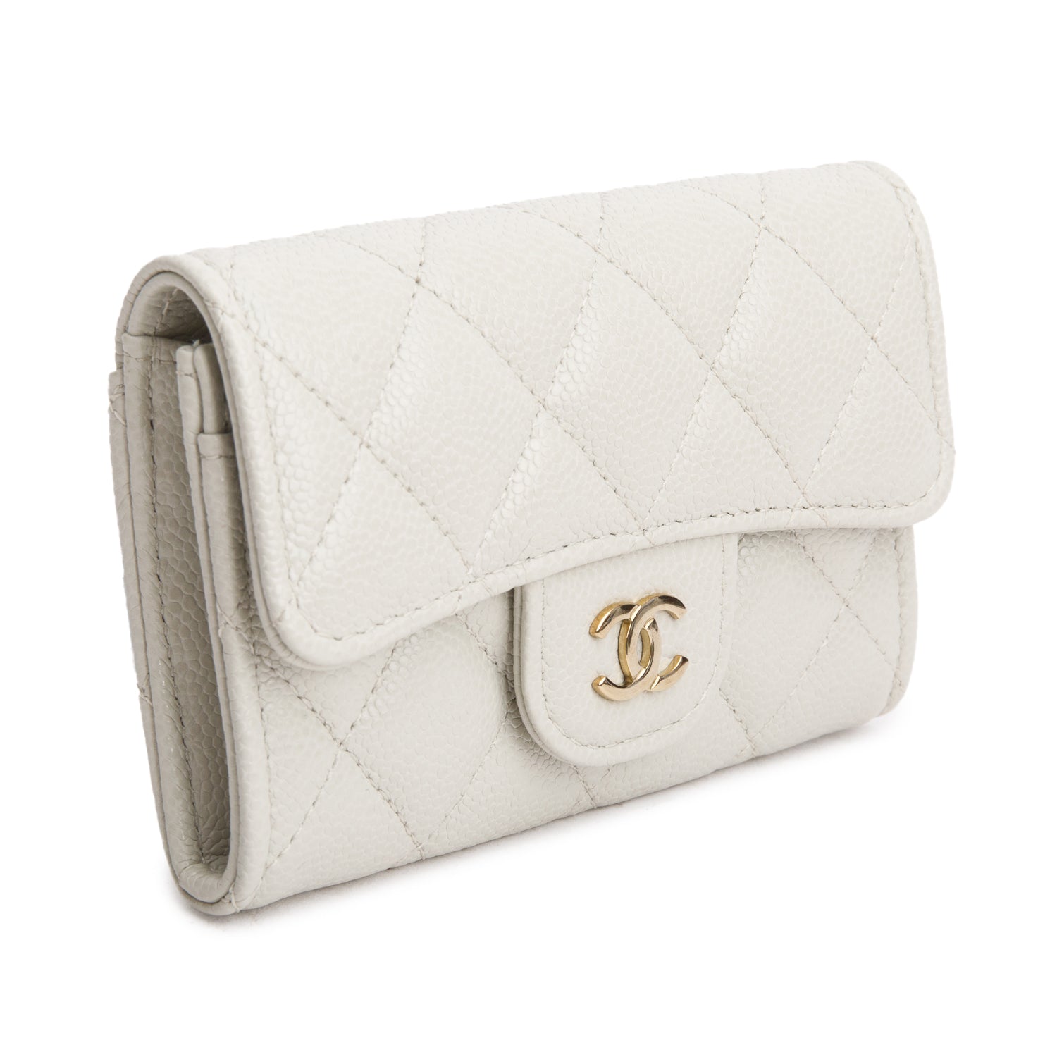 Chanel Grey Caviar Leather Classic Flap Card Holder w/ Box