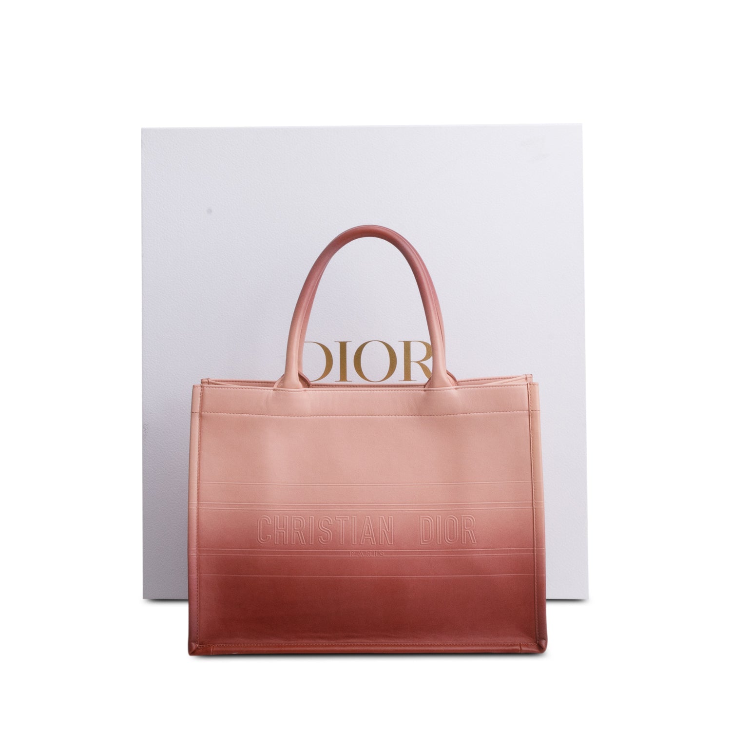 Christian Dior 2021 Pink Gradient Smooth Calfskin Embossed Medium Book Tote w/ Box