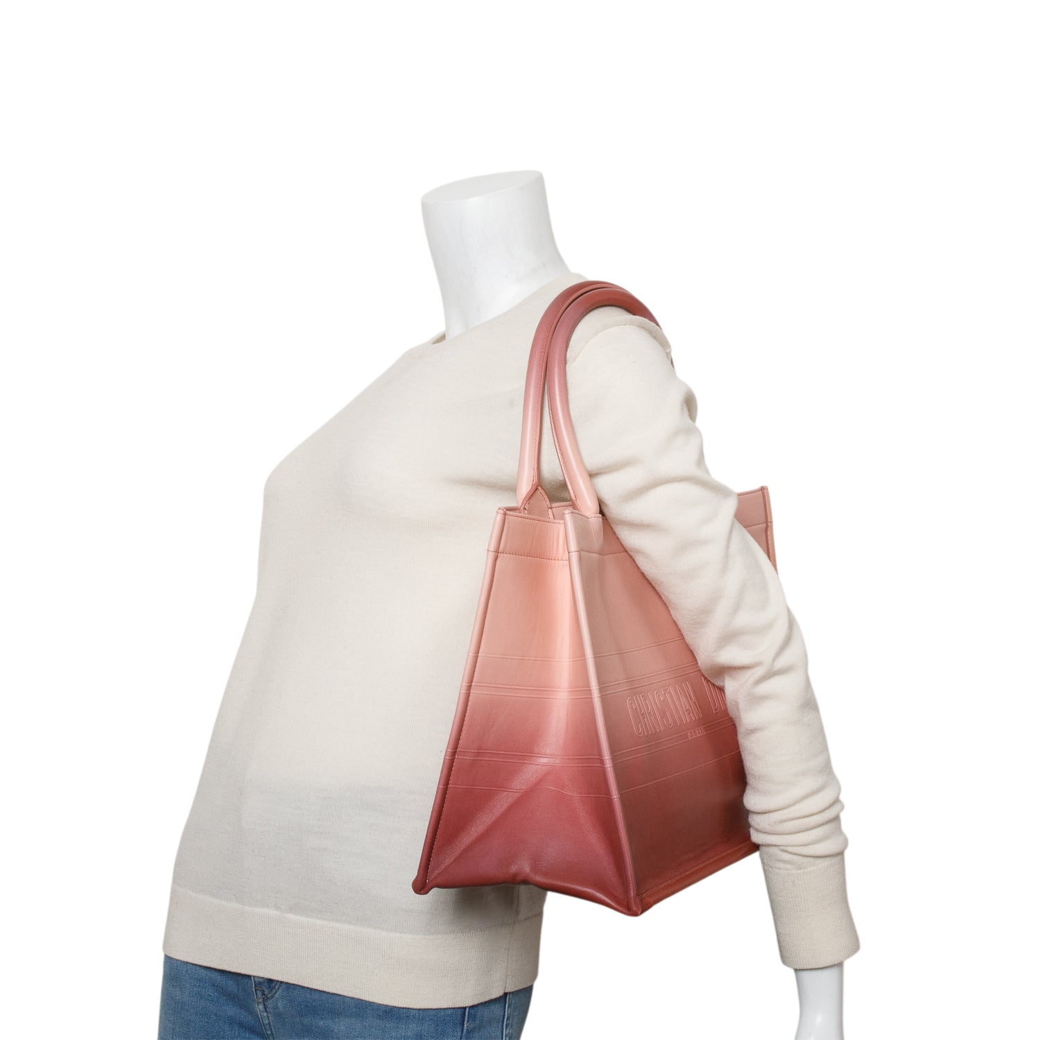 Christian Dior 2021 Pink Gradient Smooth Calfskin Embossed Medium Book Tote w/ Box