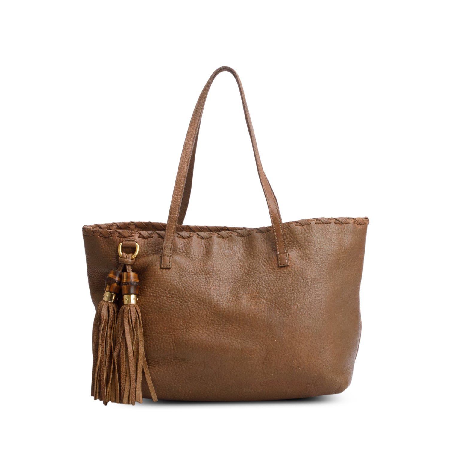 Gucci Brown Calfskin Bamboo Tassel Tote Bag