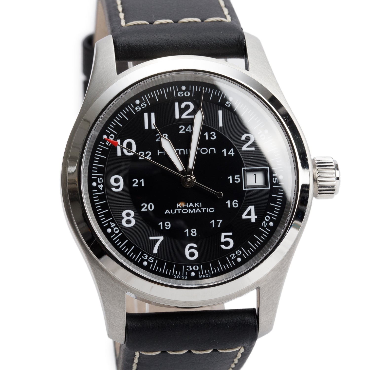 Hamilton 2025 Stainless Steel Khaki Field Auto 38 MM Watch Black Dial H704551 w/ Box & Papers