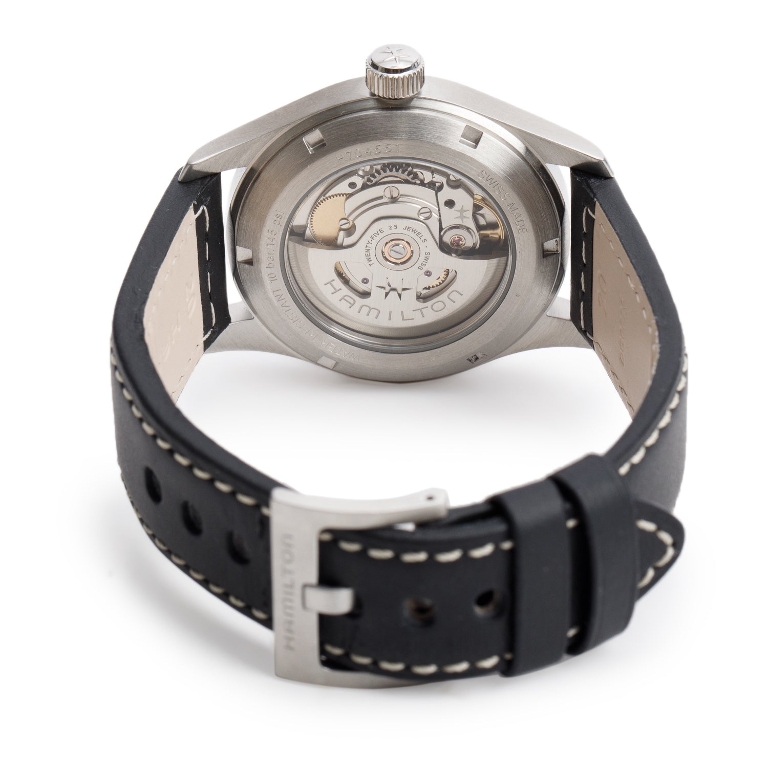 Hamilton 2025 Stainless Steel Khaki Field Auto 38 MM Watch Black Dial H704551 w/ Box & Papers