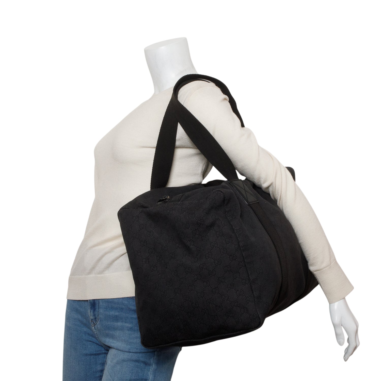 Gucci Black Denim Monogram Duffel Bag w/ Pouch