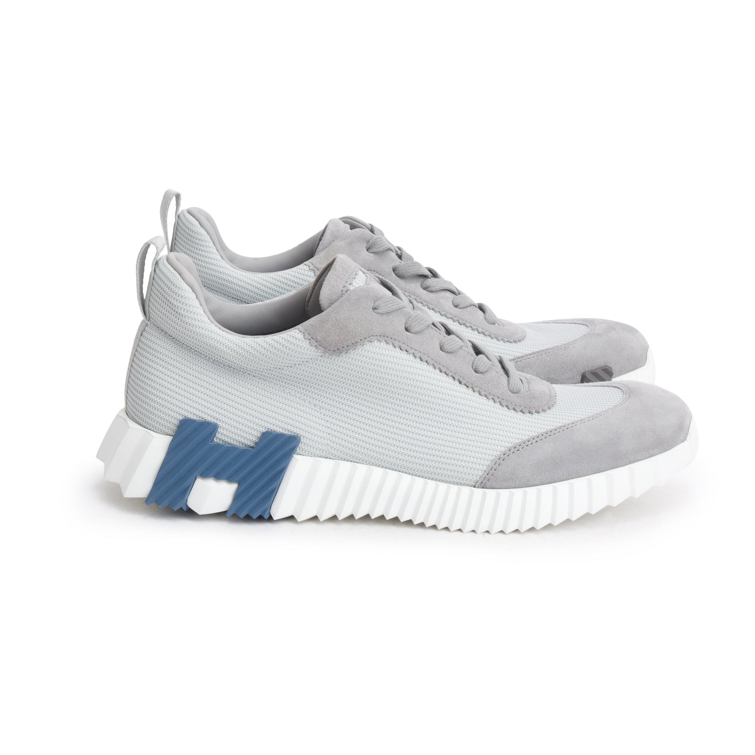 Hermes Gris Arctique Textured Mesh Suede Goatskin Bouncing Sneakers, Men's Size 42 w/ Box