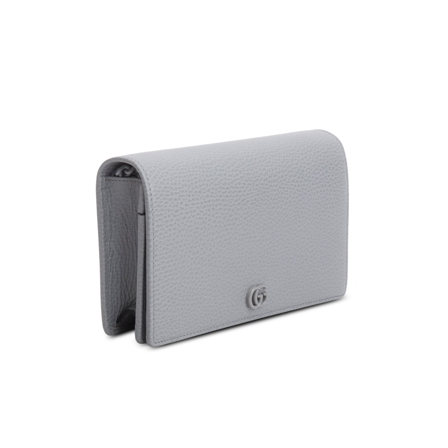 Gucci Grey Dollar Calfskin Enamel Monochrome Mini GG Marmont Chain Wallet w/ Box