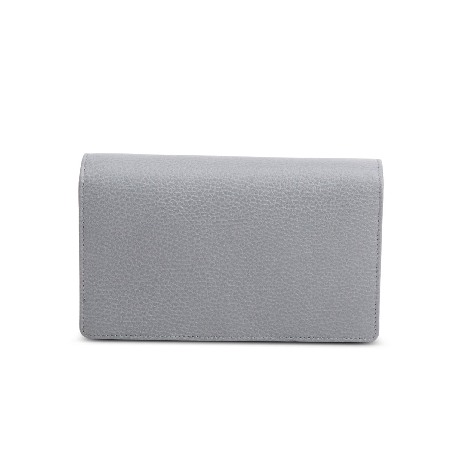 Gucci Grey Dollar Calfskin Enamel Monochrome Mini GG Marmont Chain Wallet w/ Box