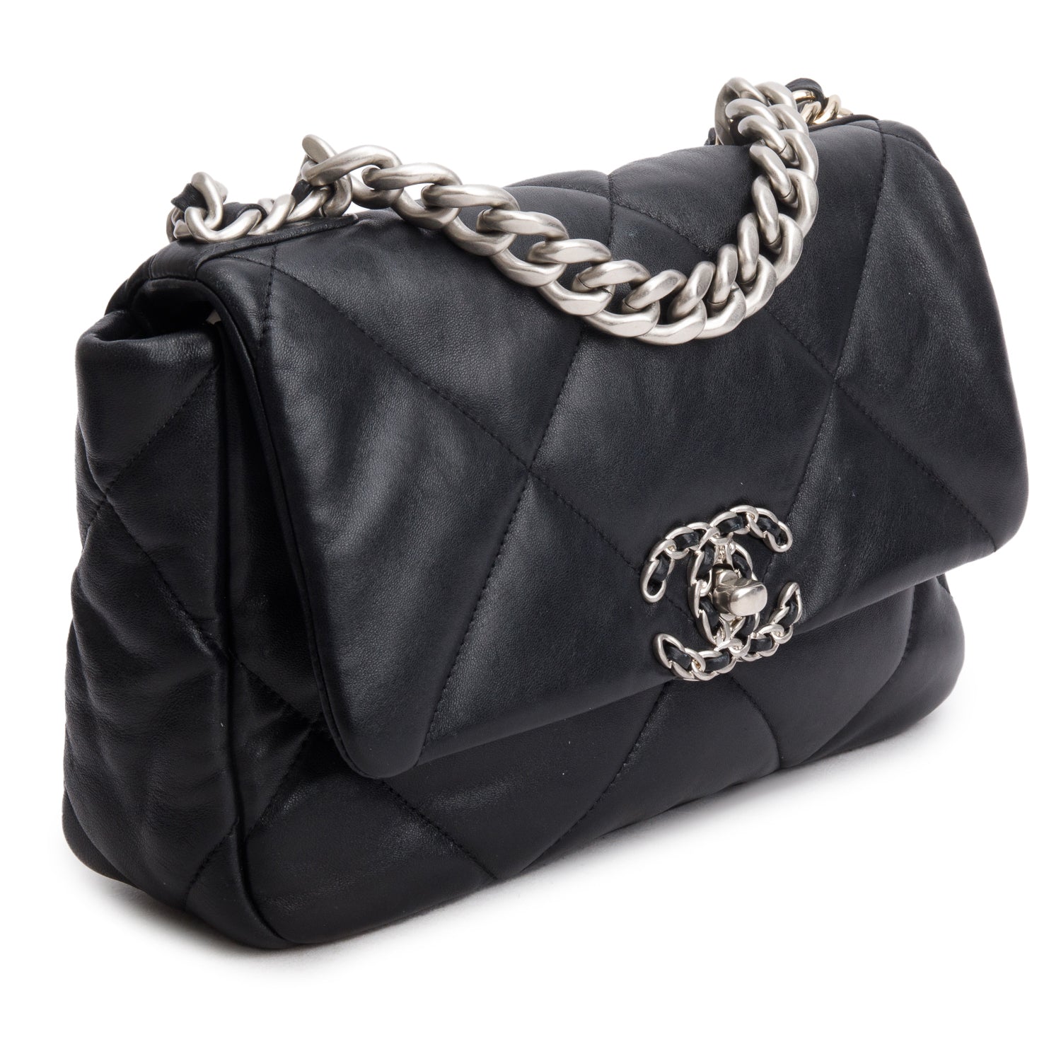 Chanel 2023 Black Lambskin Leather Medium 19 Flap Bag w/ Box & Receipt