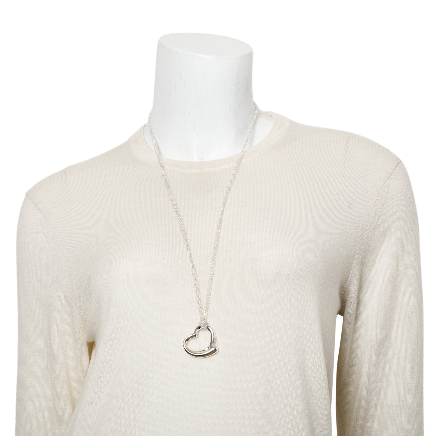 Tiffany & Co. Elsa Peretti Sterling Silver Large 36 MM Open Heart Pendant Mesh Necklace w/ Box