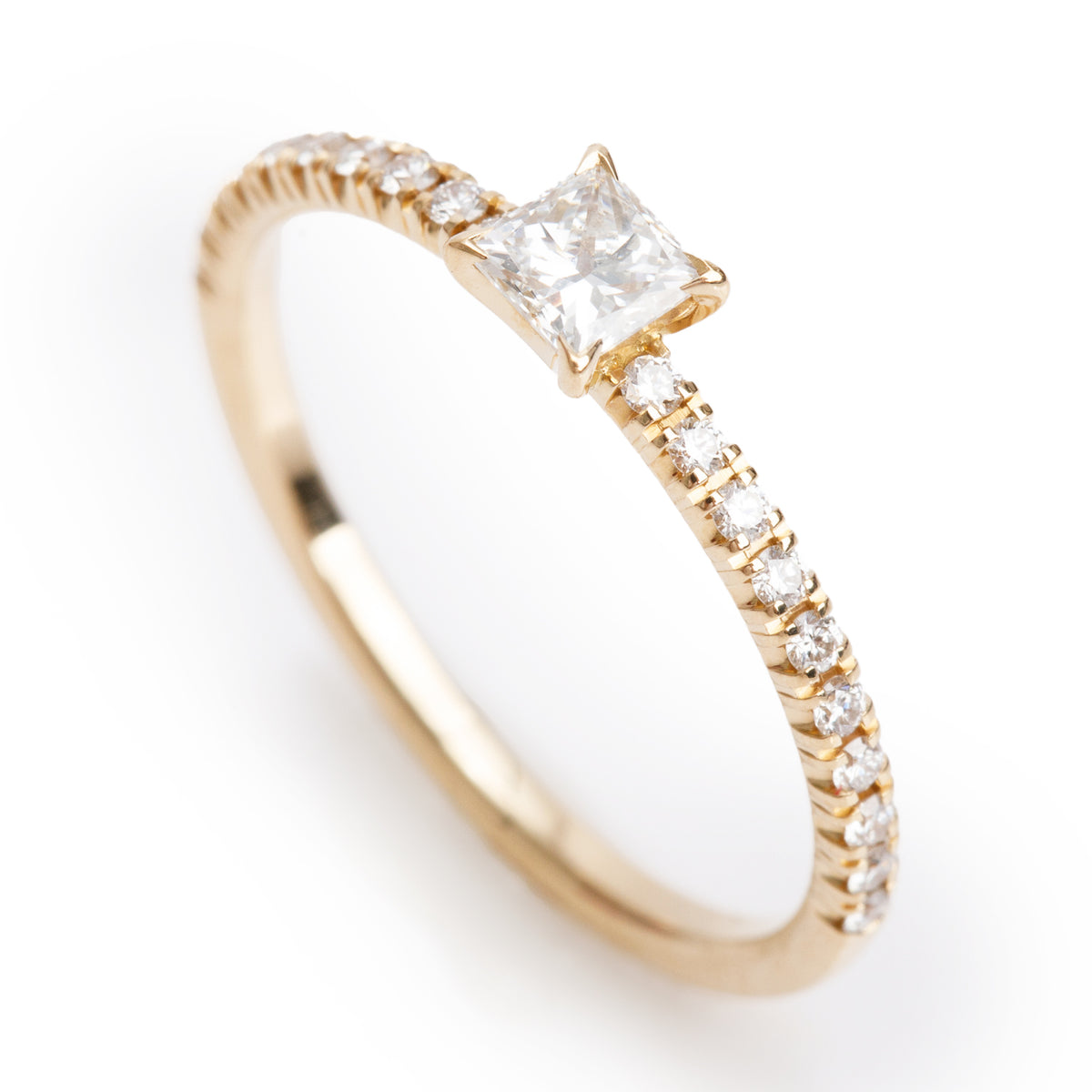 Cartier 2024 18k Yellow Gold Princess-Cut Diamond Etincelle de Cartier Ring, Size 48 4.25 w/ Box & Papers