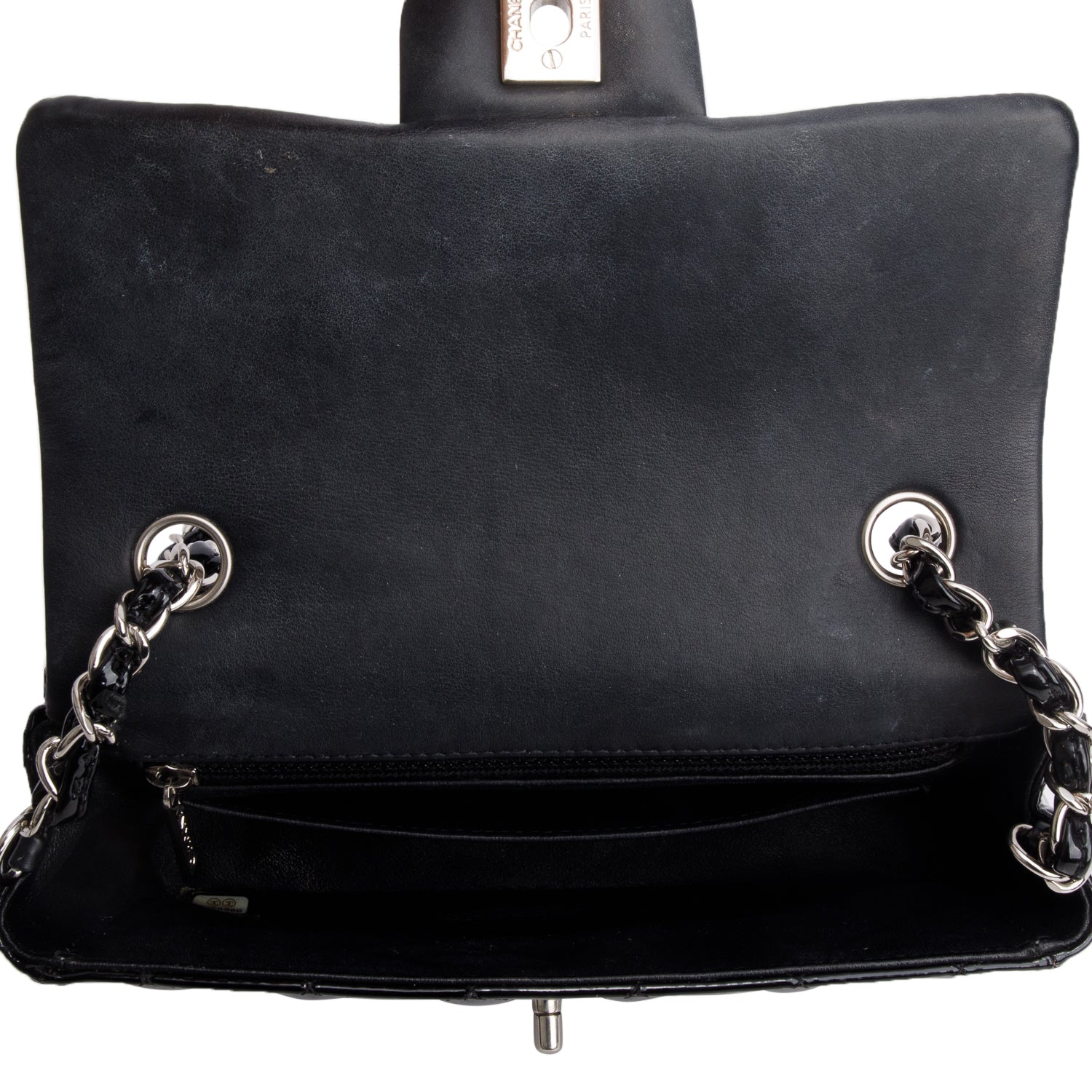 Chanel Black Patent Calfskin Quilted Mini Rectangular Flap