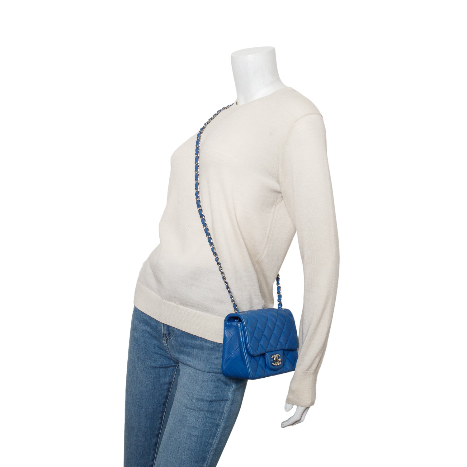 Chanel Blue Quilted Lambskin Leather Classic Square Mini Flap Bag