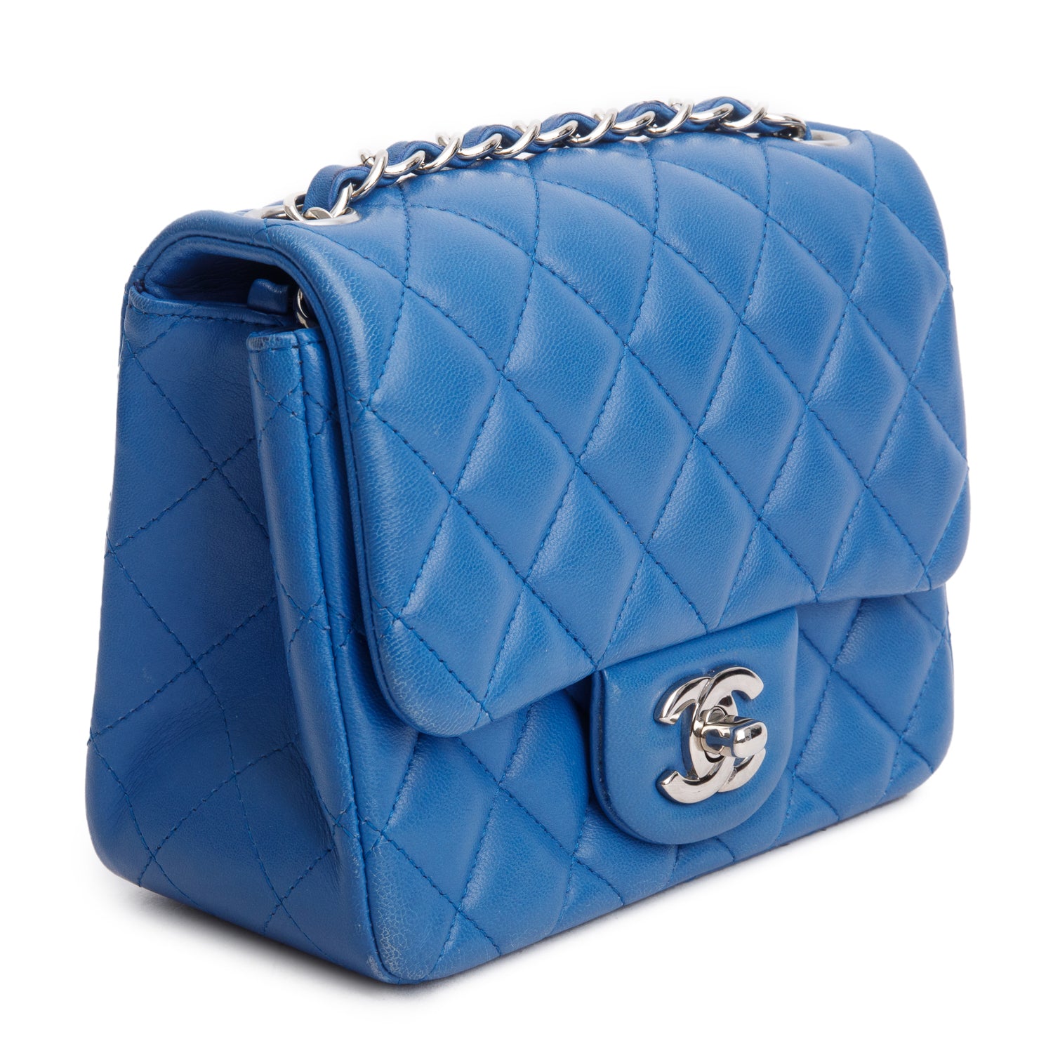 Chanel Blue Quilted Lambskin Leather Classic Square Mini Flap Bag