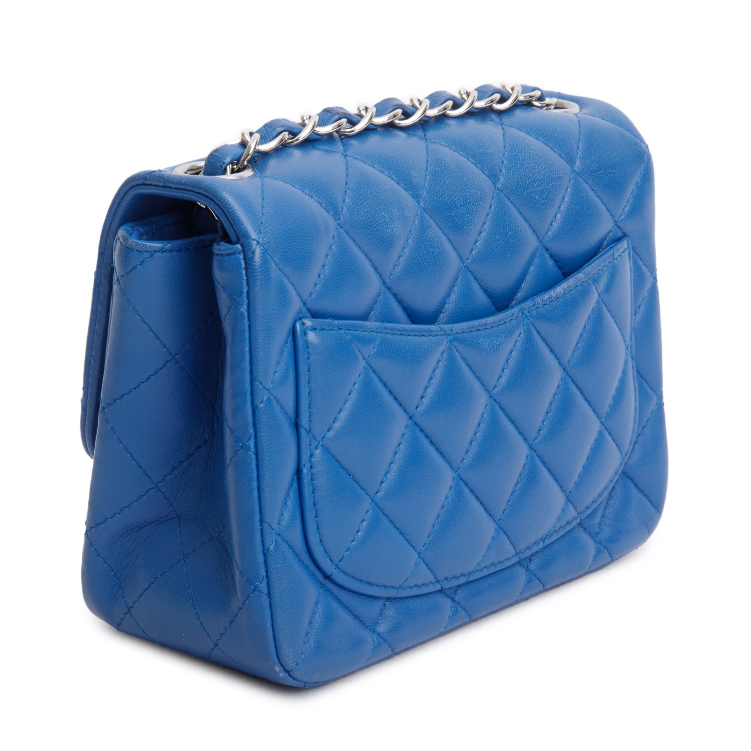 Chanel Blue Quilted Lambskin Leather Classic Square Mini Flap Bag