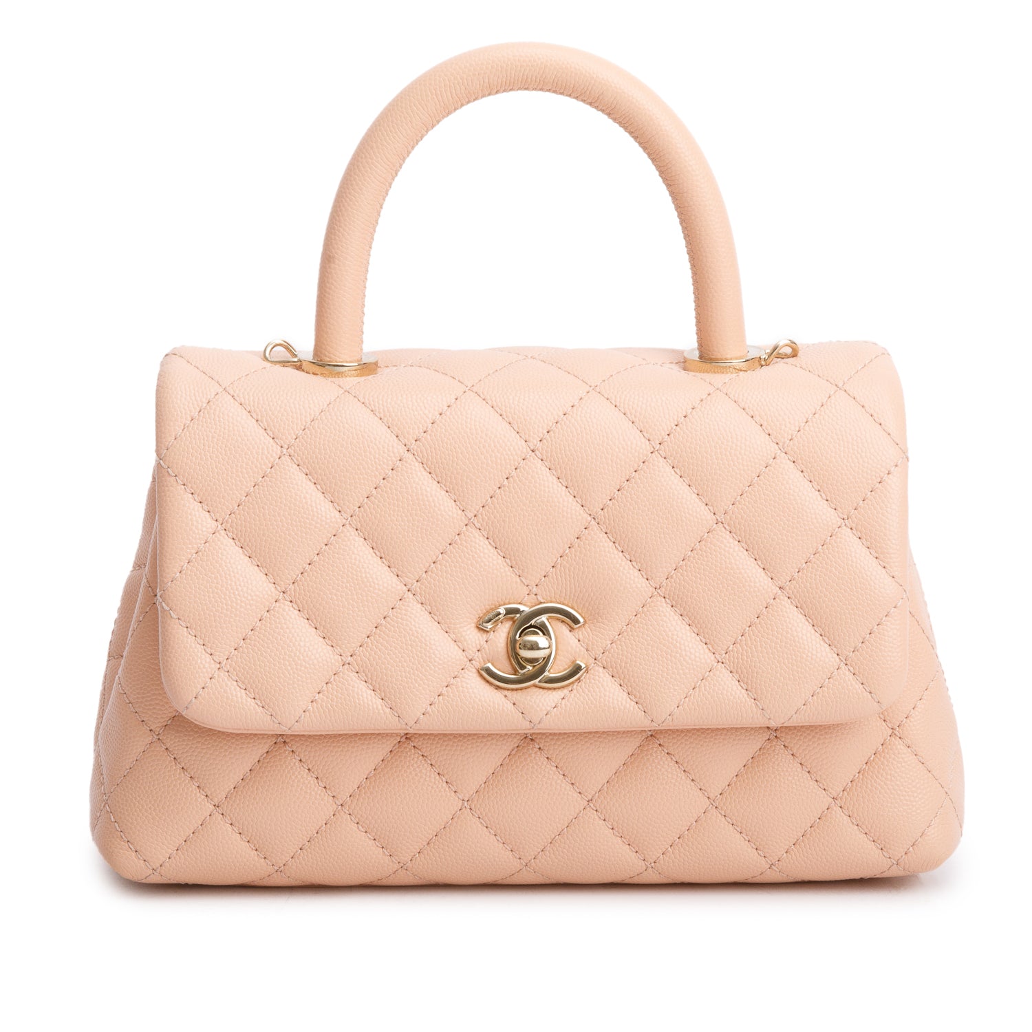 Chanel 2021 Pink Caviar Quilted Mini Coco Handle Flap w/ Authenticity Card