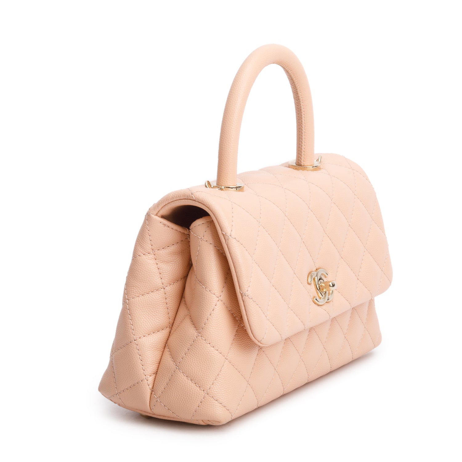 Chanel 2021 Pink Caviar Quilted Mini Coco Handle Flap w/ Authenticity Card