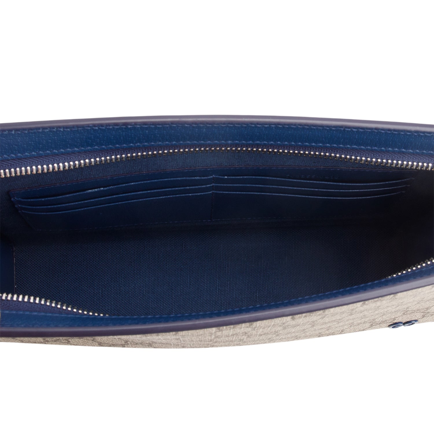 Gucci GG Supreme Monogram Navy Azalea Calfskin Interlocking G Small Pouch