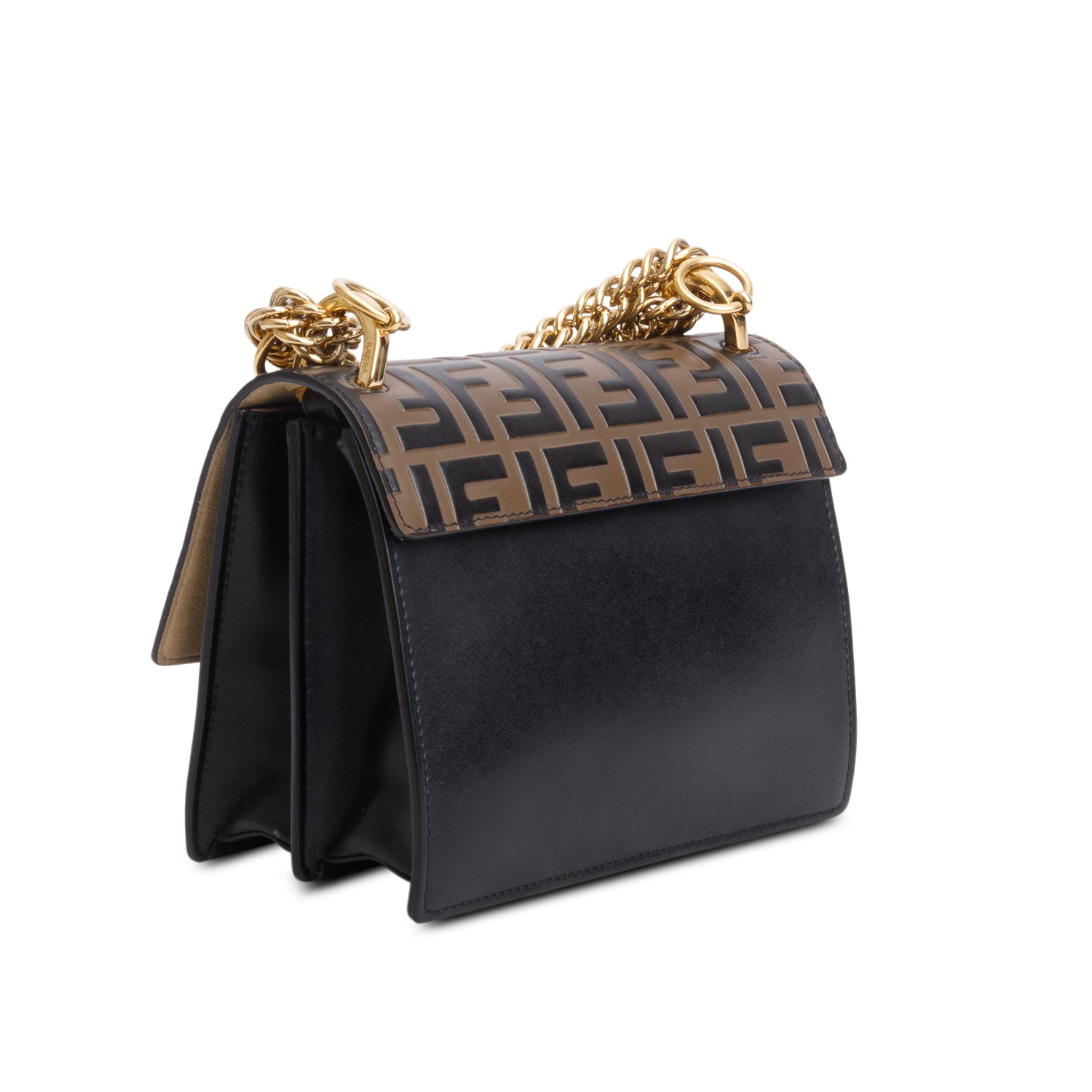 Fendi Vitello Liberty Bi-Color FF 1974 Embossed Chain Strap Kan I Shoulder Bag w/ Box
