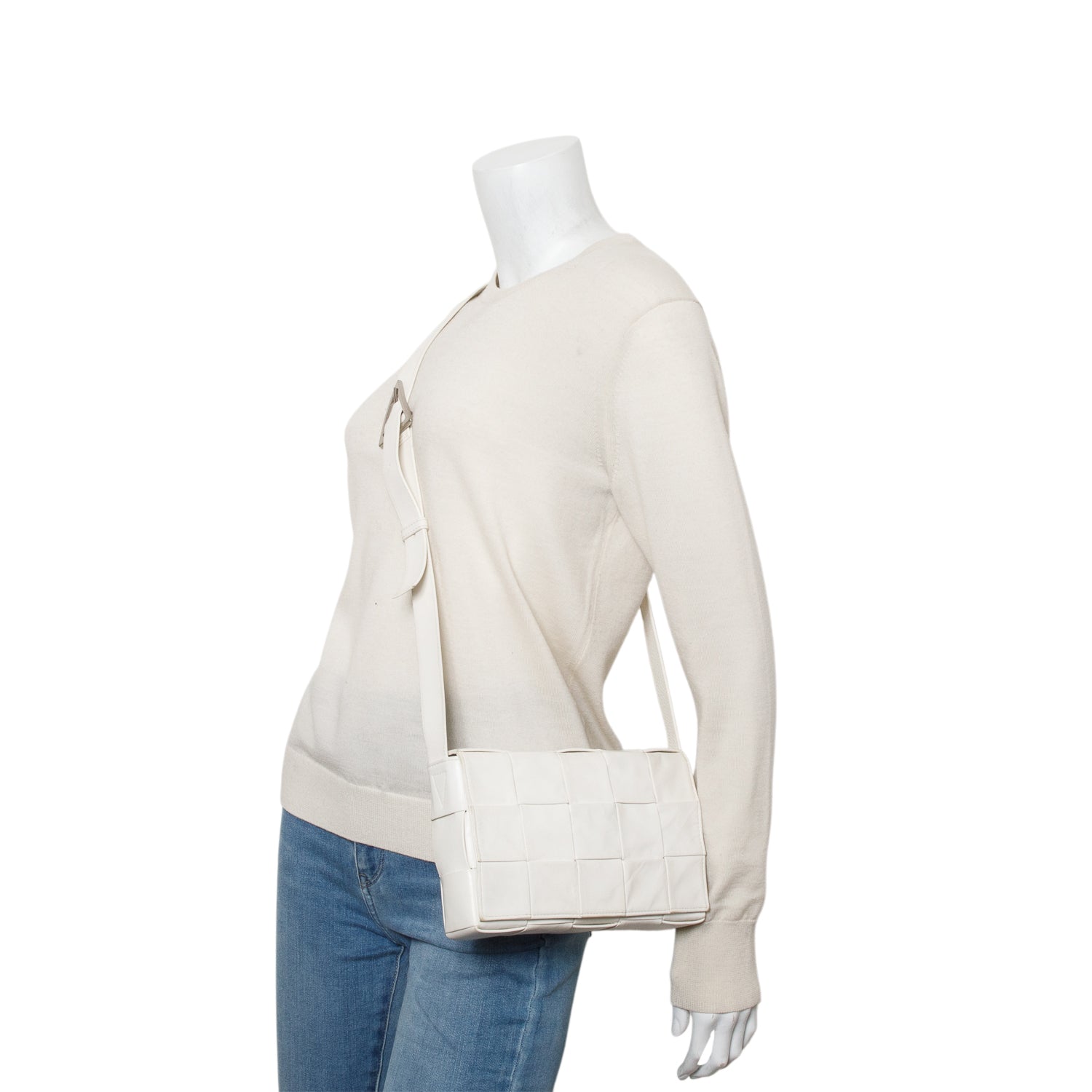 Bottega Veneta White Lambskin Maxi Intrecciato Cassette Crossbody Bag
