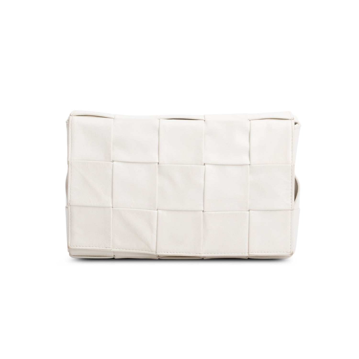 Bottega Veneta White Lambskin Maxi Intrecciato Cassette Crossbody Bag