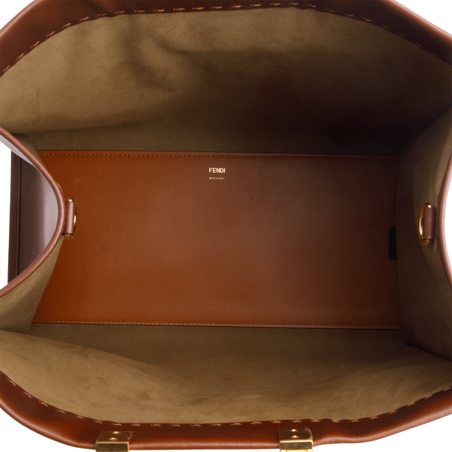 Fendi Brown Vitello King Plexiglass Logo Embossed Large Fendi Sunshine Shopper Tote