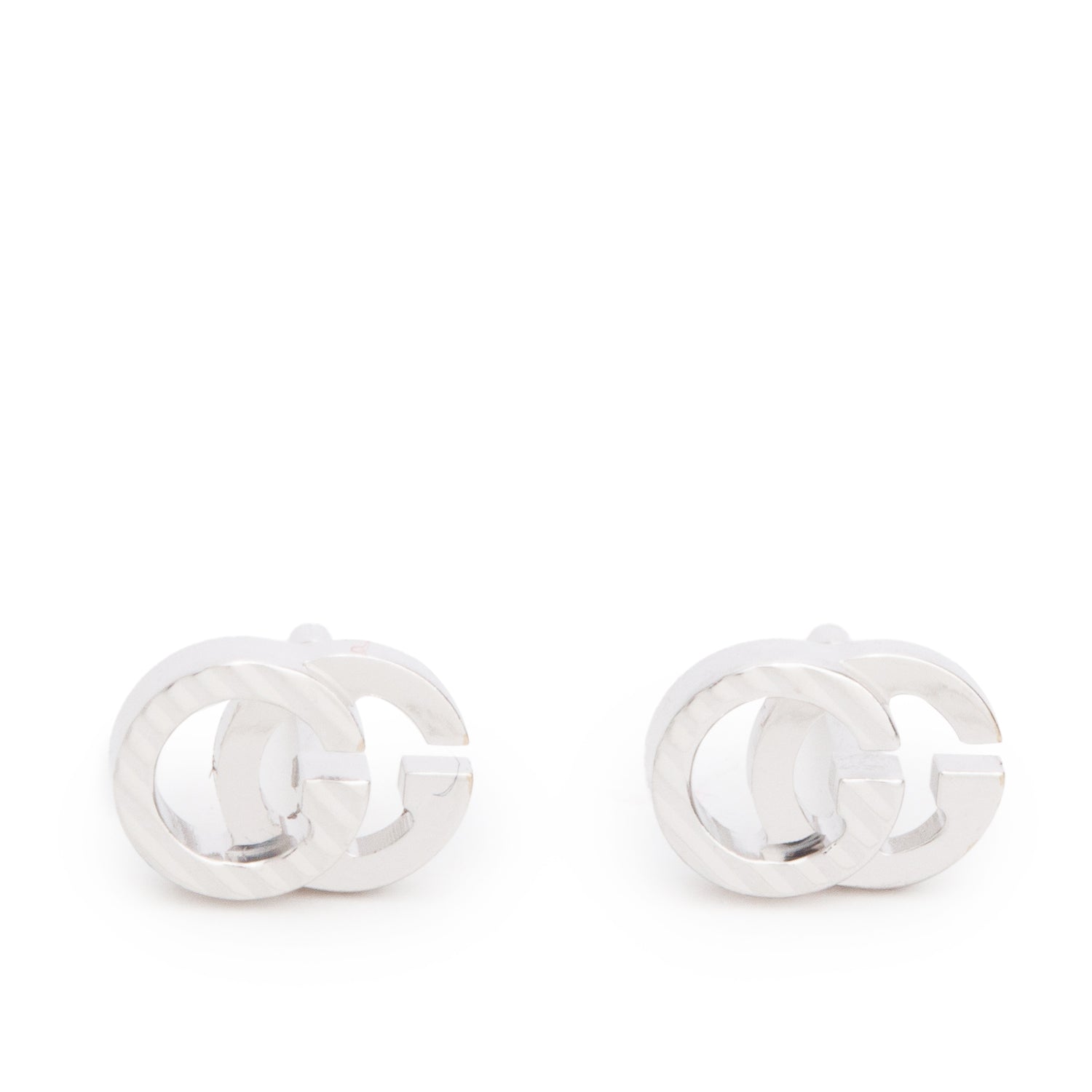 Gucci 18k White Gold GG Running Stud Earrings