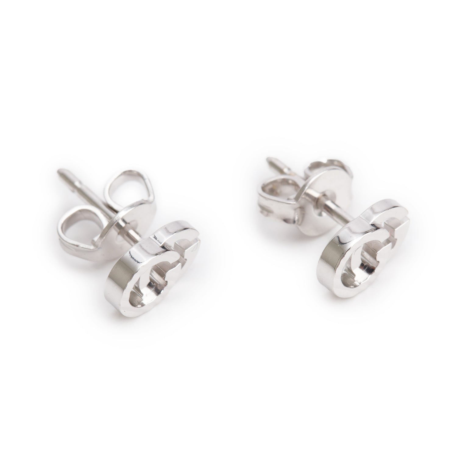 Gucci 18k White Gold GG Running Stud Earrings