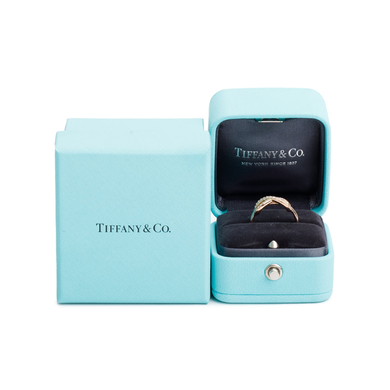 Tiffany & Co. 18k Yellow Gold Diamond Infinity Ring, Size 4.5 w/ Box
