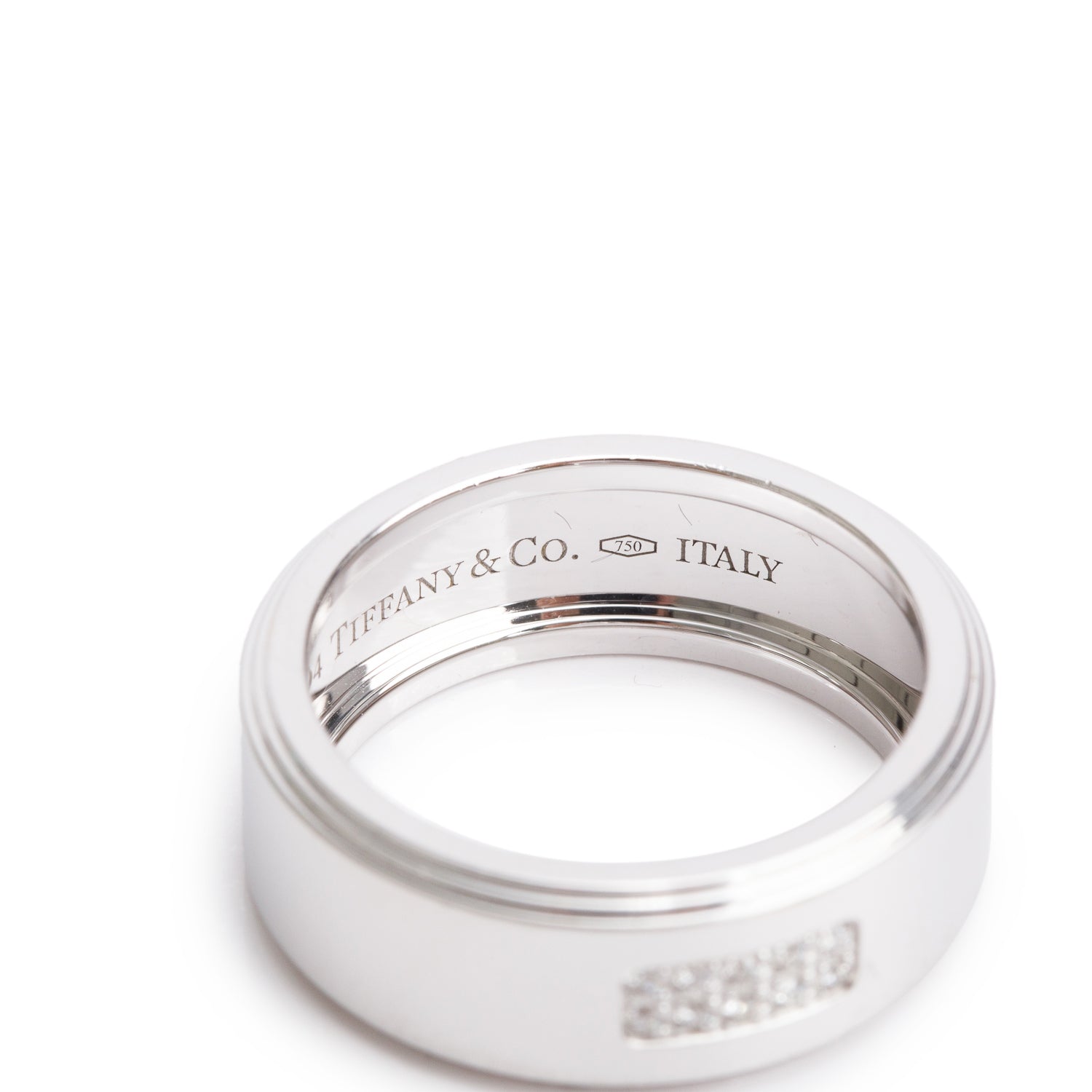 Tiffany & Co. 18k White Gold Diamond Century 8 MM Wedding Band Ring, Size 8 w/ Box