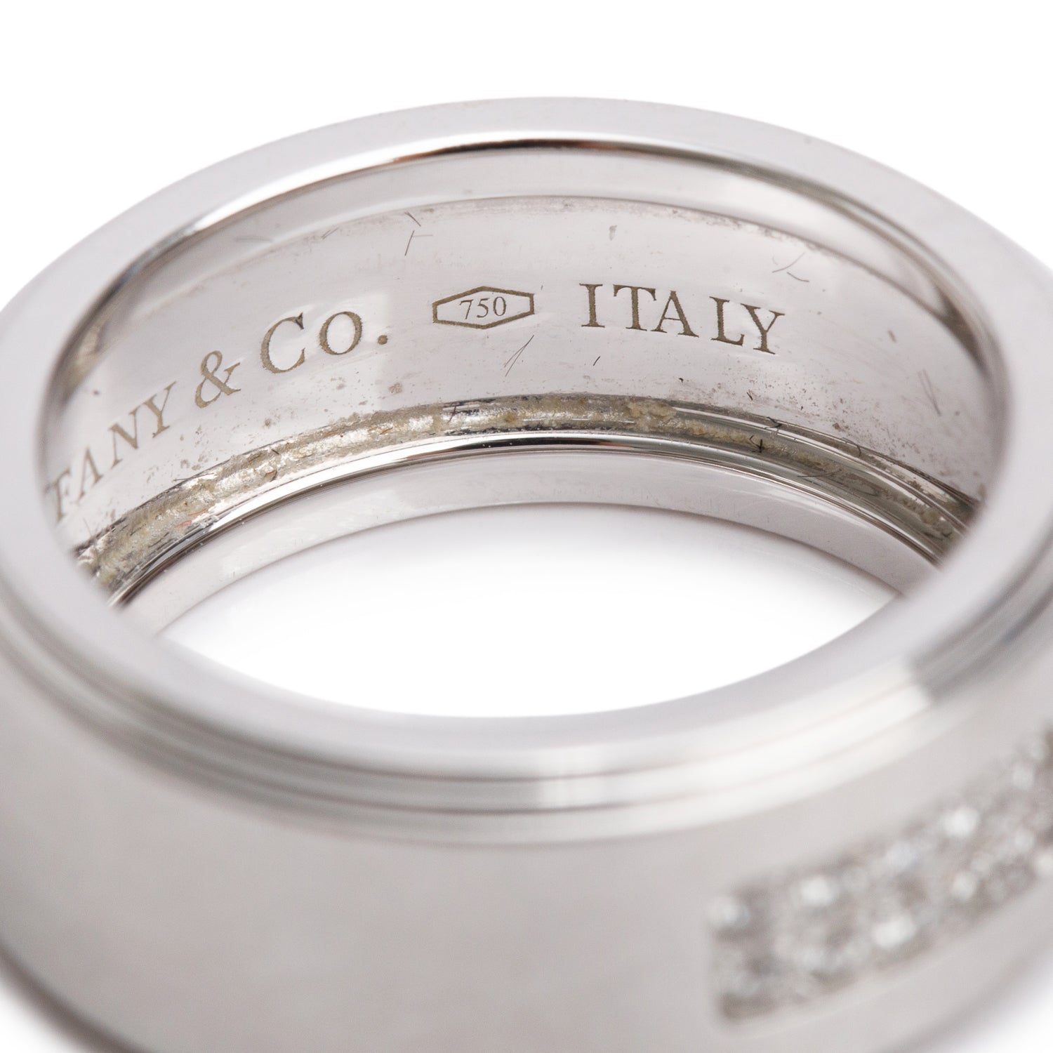 Tiffany & Co. 18k White Gold Diamond Century 8 MM Wedding Band Ring, Size 5.25 w/ Box