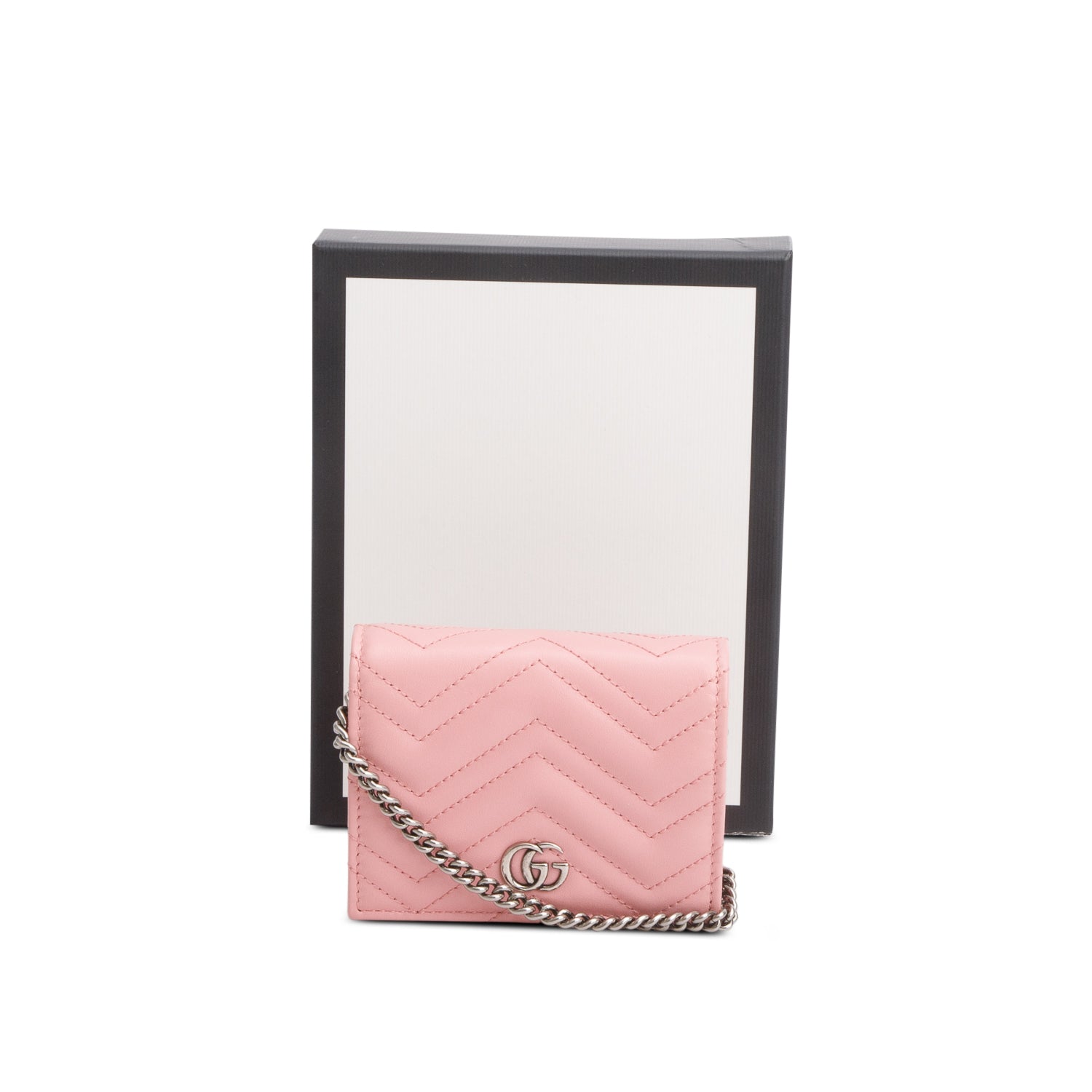 Gucci Pink GG Marmont Matelasse Leather Mini Wallet On Chain w/ Box