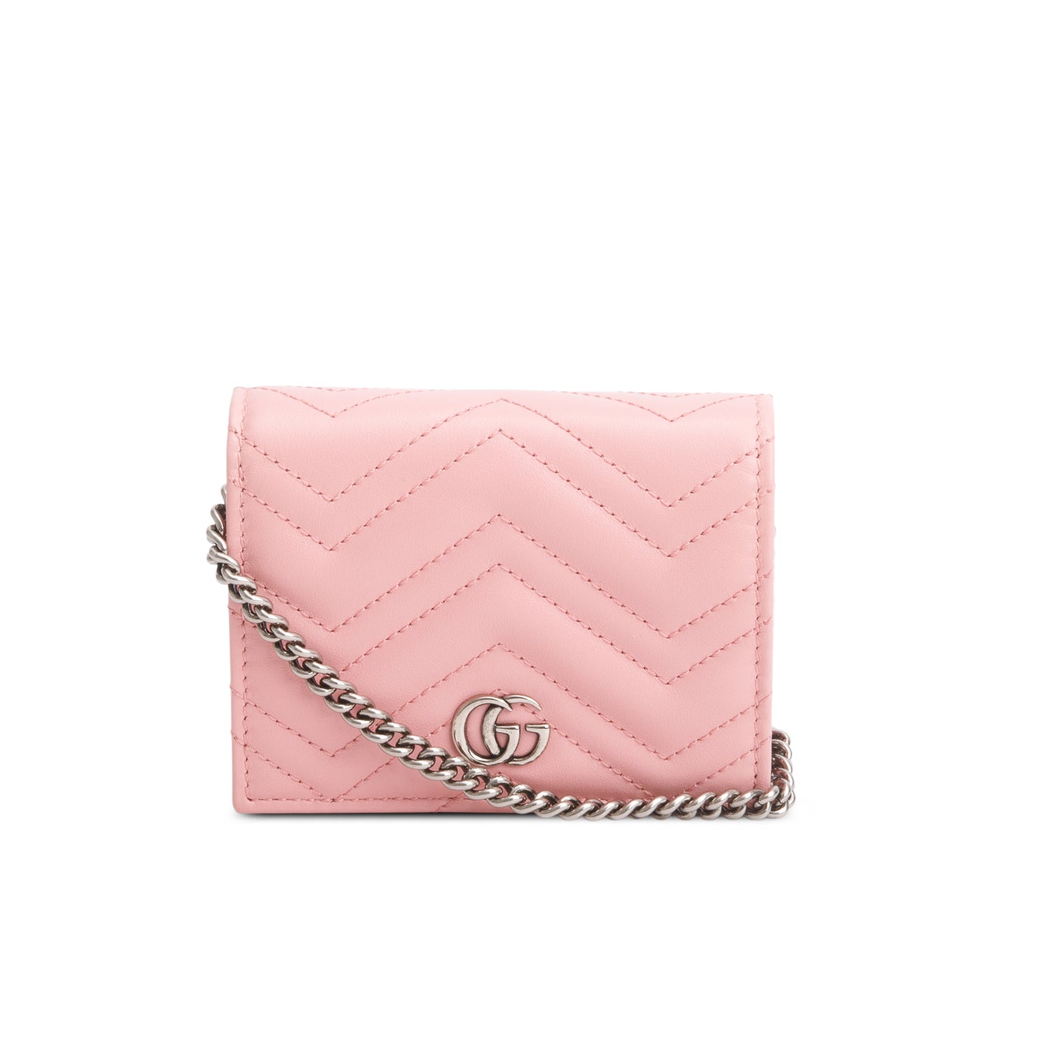 Gucci Pink GG Marmont Matelasse Leather Mini Wallet On Chain w/ Box