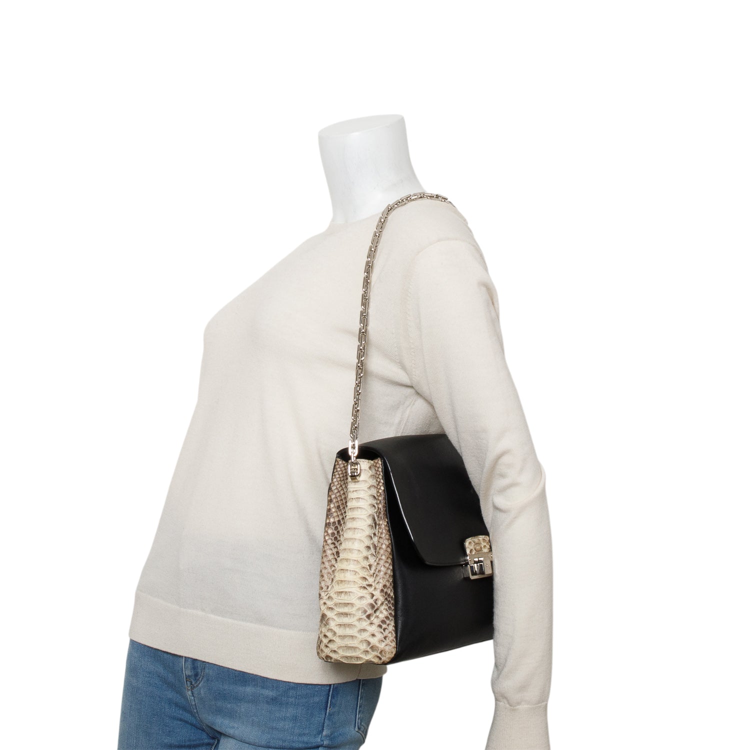 Christian Dior Black Calfskin & Python Large Diorling