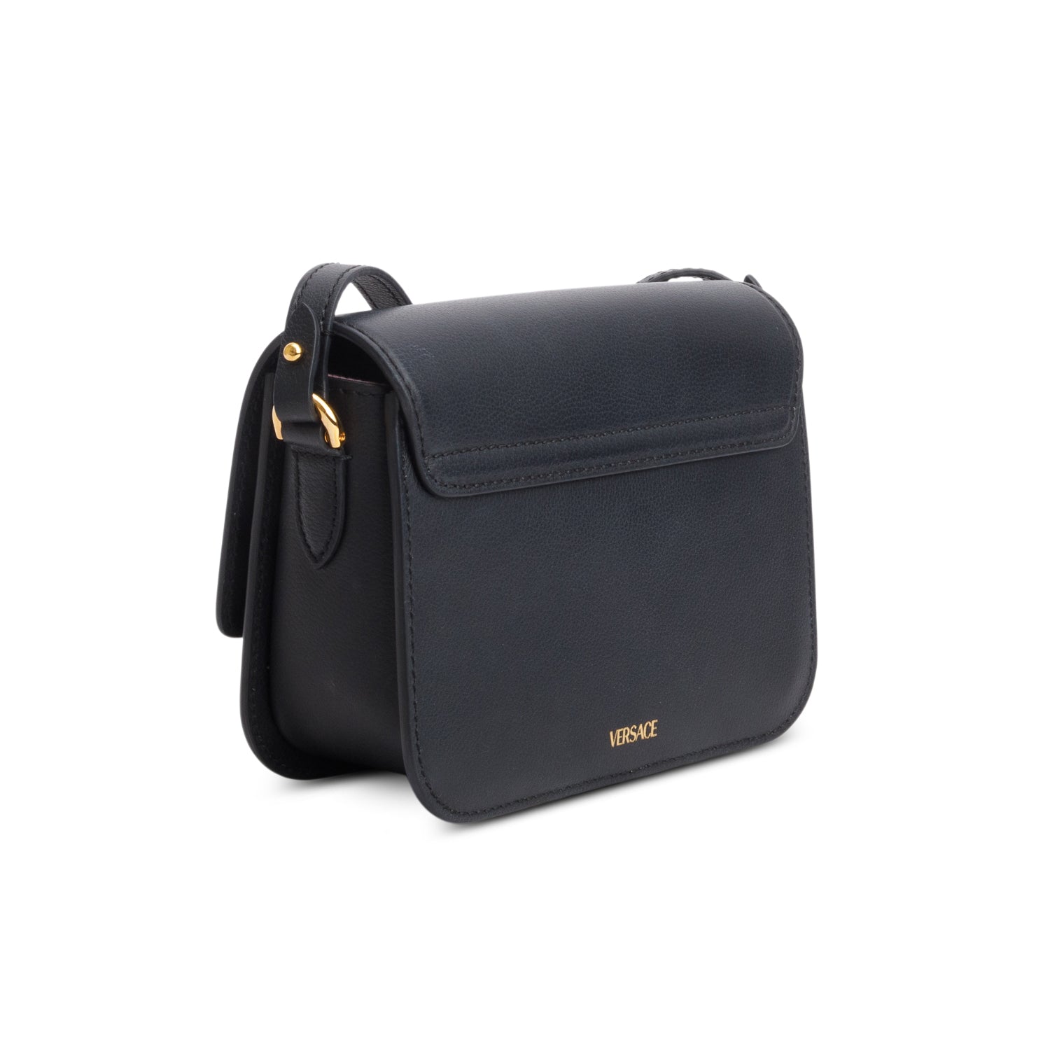 Versace Black Grained Calfskin La Medusa Flap Shoulder Bag