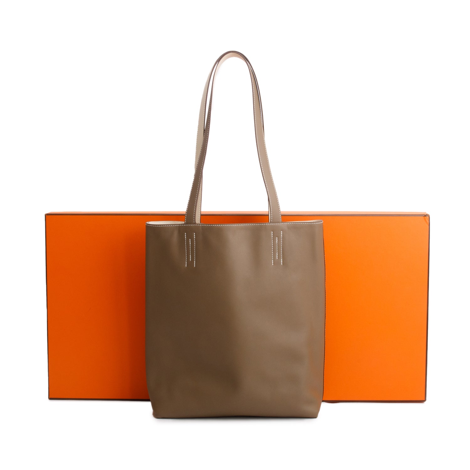 Hermes 2025 Etoupe Crai Swift Calfskin Neo Double Sens 35 Reversible Tote w/ Box & Receipt