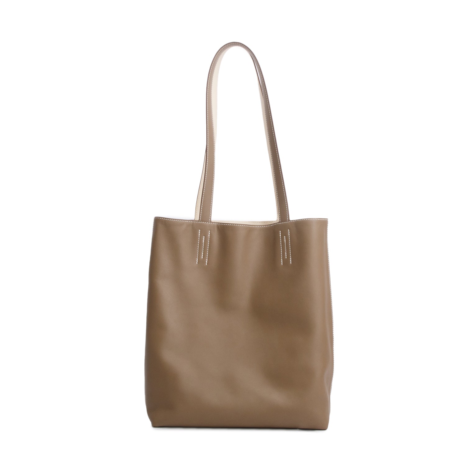 Hermes 2025 Etoupe Crai Swift Calfskin Neo Double Sens 35 Reversible Tote w/ Box & Receipt