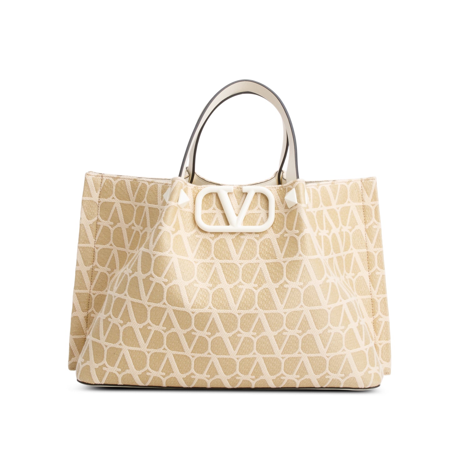 Valentino Beige VLogo Signature Toile Iconographe Tote Bag w/ Strap & Pouch