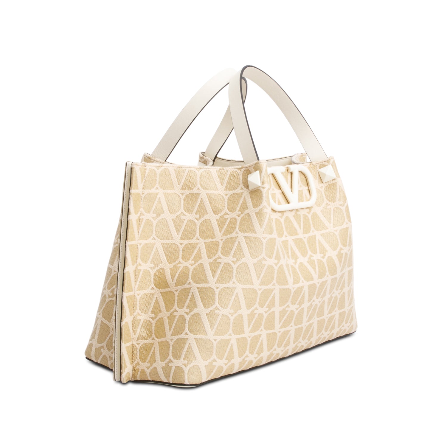 Valentino Beige VLogo Signature Toile Iconographe Tote Bag w/ Strap & Pouch