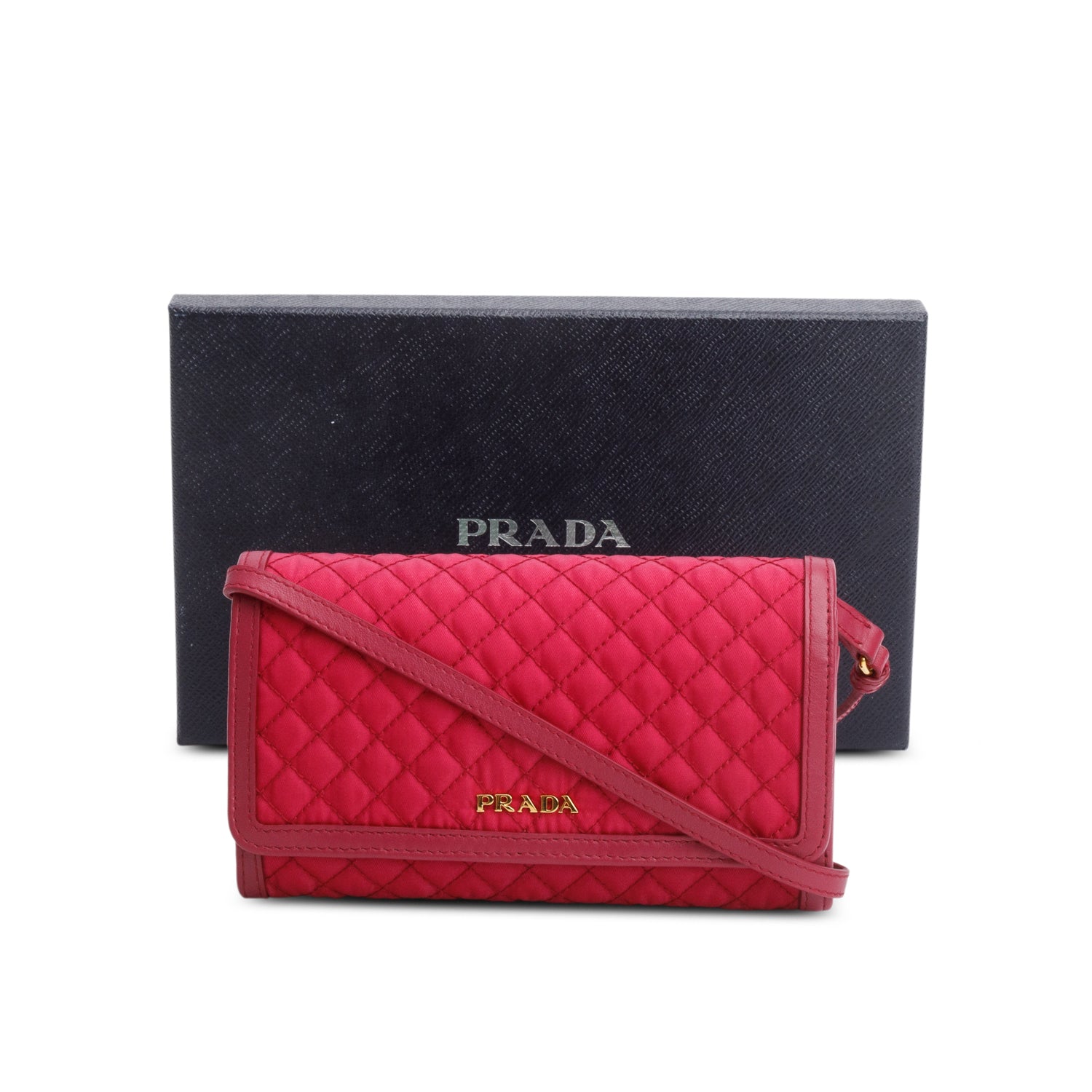 Prada Pink Tessuto Nylon Quilted Crossbody Wallet on Strap w/ Box & Authenticity Card