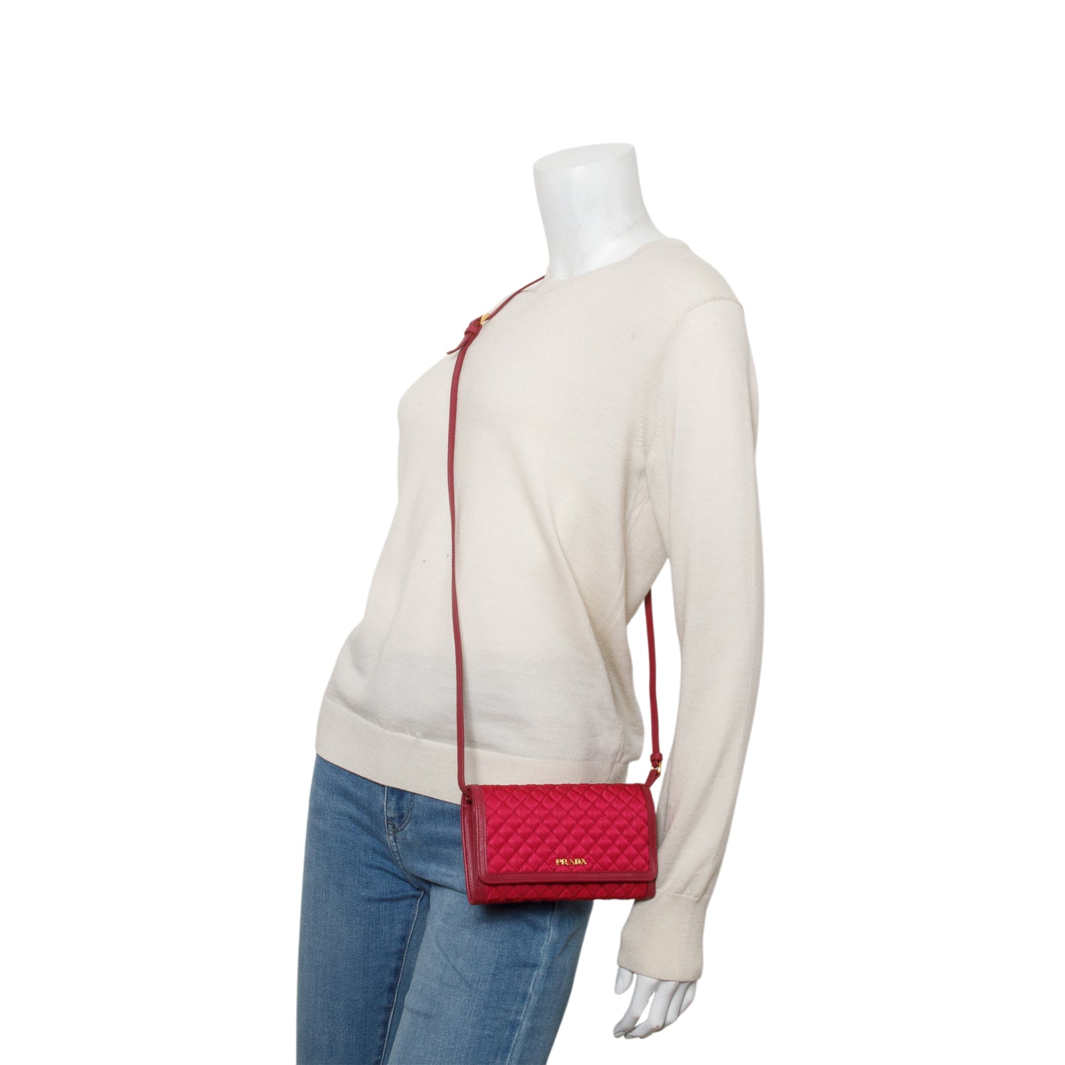 Prada Pink Tessuto Nylon Quilted Crossbody Wallet on Strap w/ Box & Authenticity Card